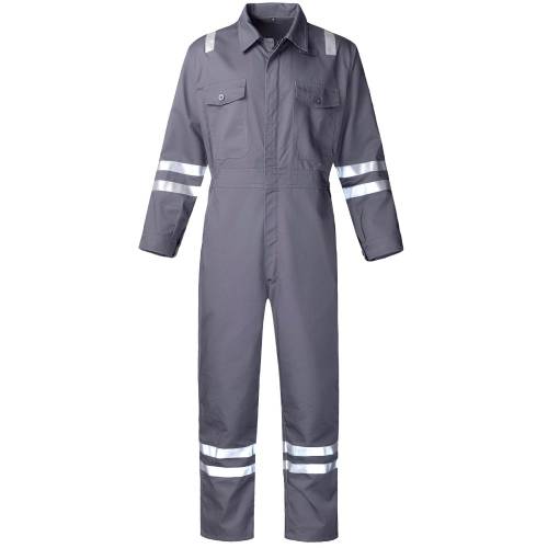 Durable Grey Mechanic Coverall Suits Full Zipper Poly Cotton Blend Reflective Tape Manufacturers, Suppliers, Exporters in Delhi