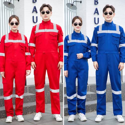 Fire Retardant Suit in Red and Royal Blue with High Visibility Silver Reflective Tape and Front Zipper Manufacturers, Suppliers, Exporters in Delhi